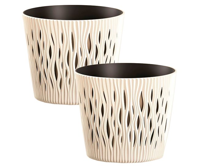 2x Maceta redonda de plastico Sandy Round Crema