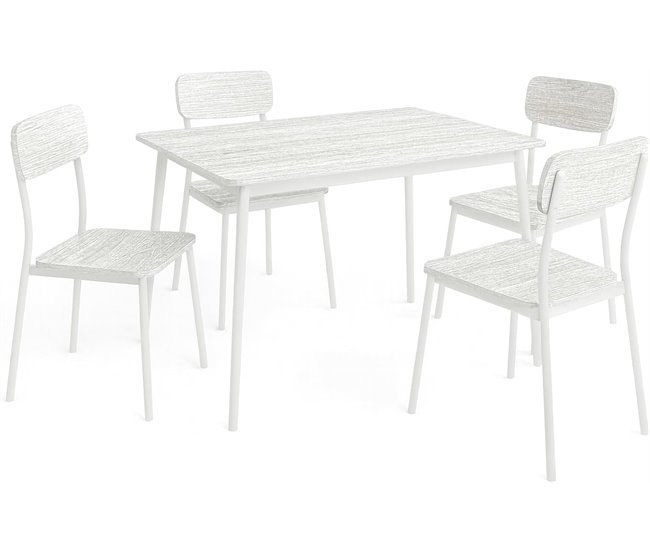 DUPI Conjunto Mesa y 4 sillas New XOBE Fabricado con Metal y MDF Blanco