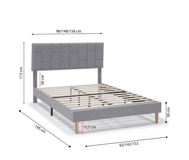 Estructura de Cama tapizada Sorni 150x190 Gris Claro