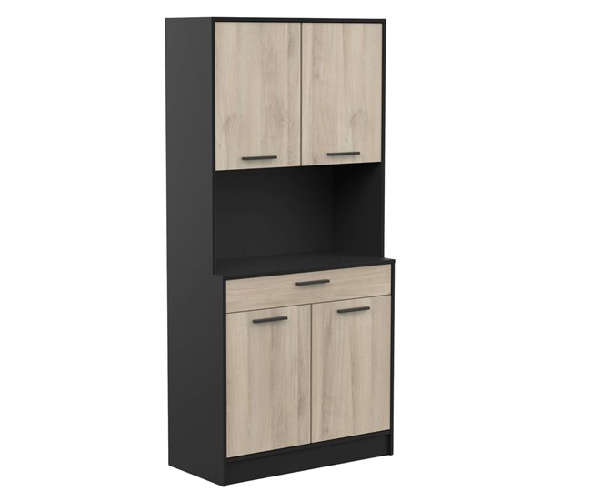 Armario Buffet Napoli con Puertas Abatibles para Cocina Negro/ Madera