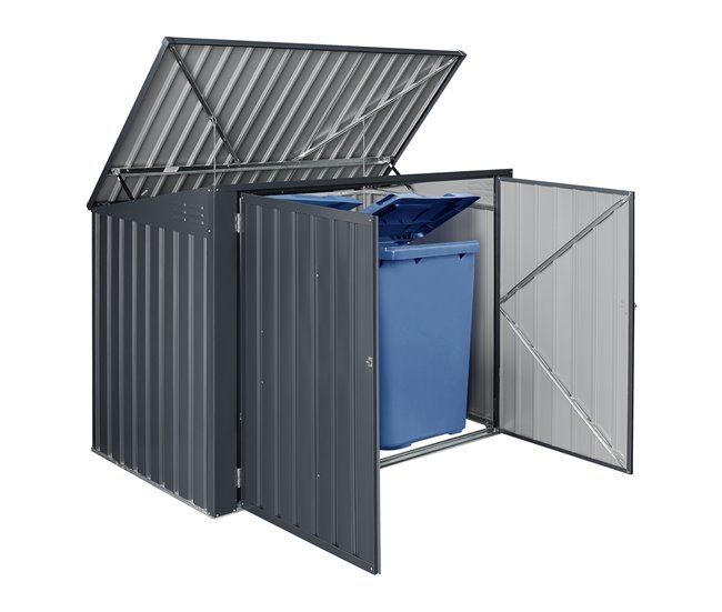 Cobertizo para 2 cubos de basura Grebin acero Gris Oscuro