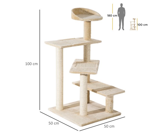 Árbol para Gatos sisal PawHut, mascotas - accesorios para gatos Beige