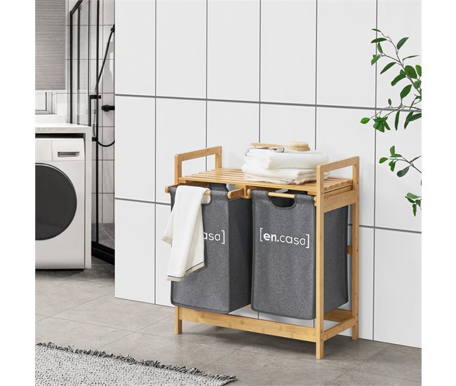 Estantería con 2 cestos para la colada Kärköl Gris/natural