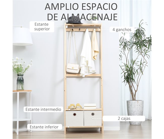 Perchero con Zapatero Madera de Abeto, Poliéster HOMCOM Marron