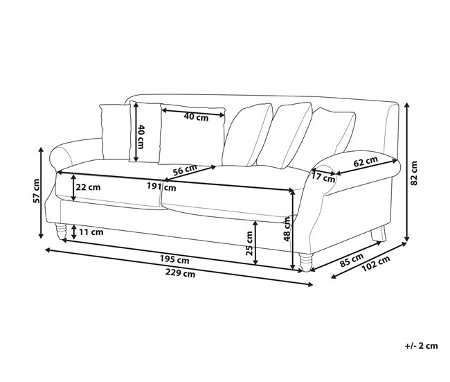 Beliani Sofá de 3 plazas Poliéster EIKE Rojo