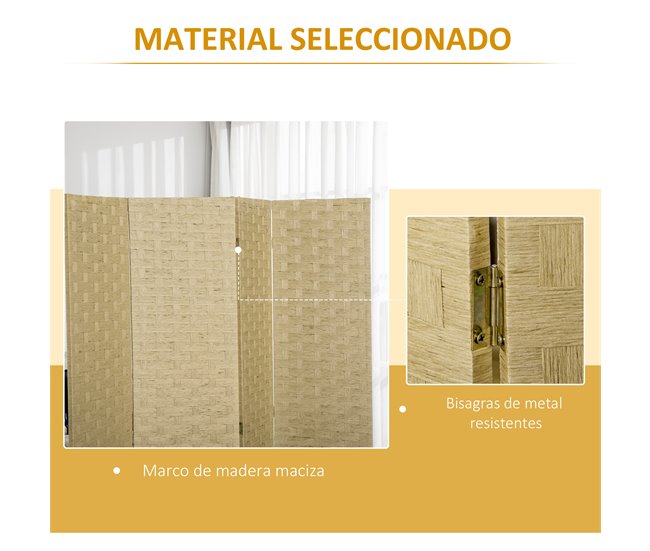 Biombo Separador Cuerda de Papel, Madera de Pino HOMCOM Marron