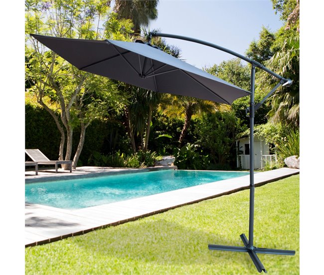 Parasol excéntrico banana 300 cm gris mástil aluminio Aktive Garden Gris
