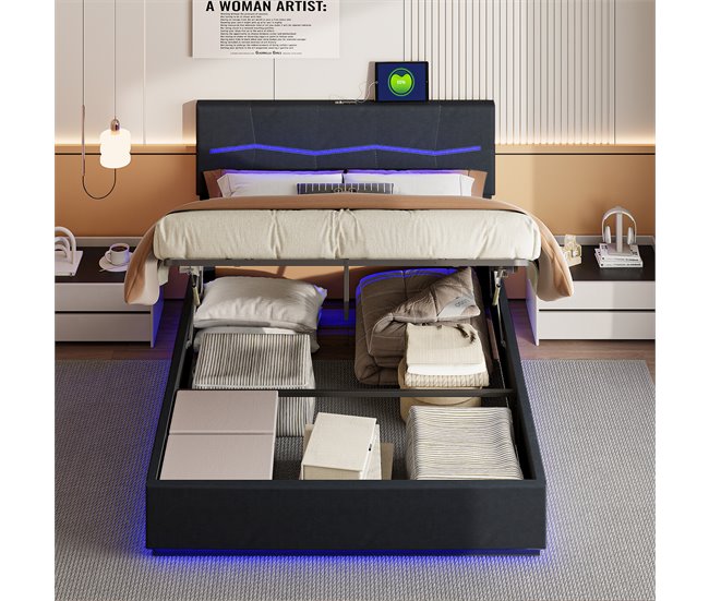 Cama con almacenamiento 200x180 Negro