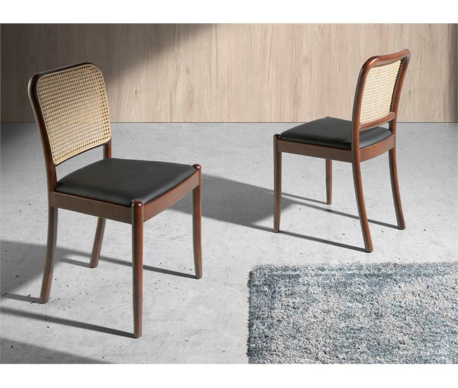 ANGEL CERDA Silla comedor respaldo rattán cuadrada Nogal