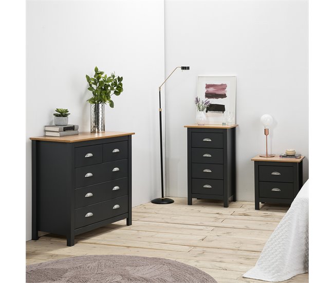 Mesita de Noche Jade de 2 cajones Gris/Roble Antracita
