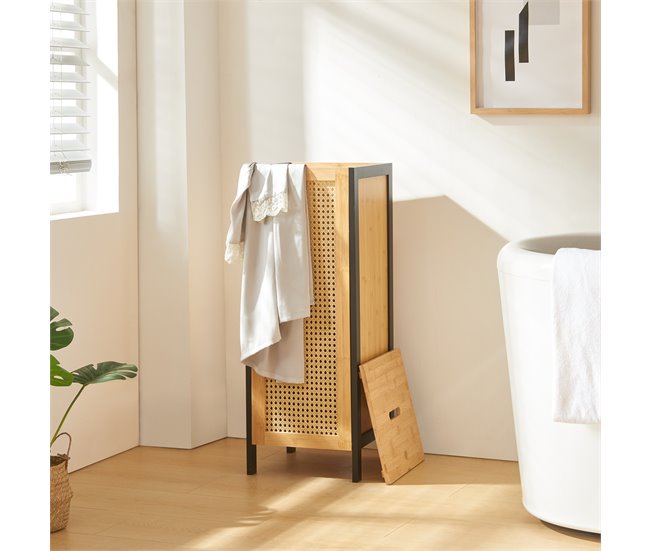 Cesto de ropa sucia Tervola 51 L Negro/ Madera