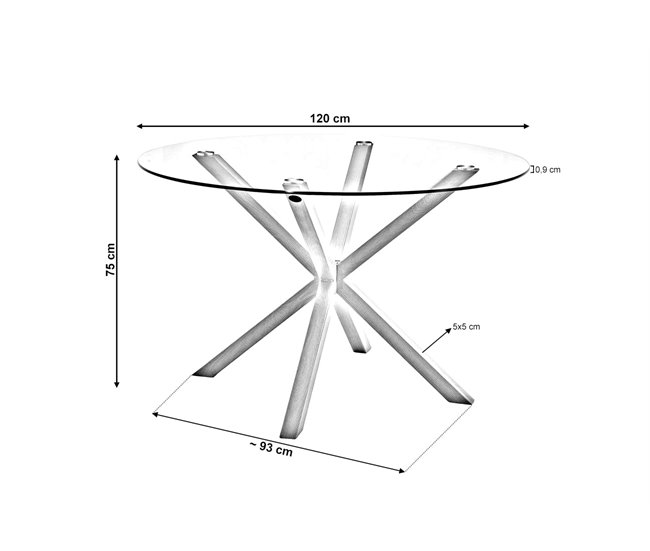 Pack Mesa Redonda de Cristal Templado + 4 Sillas Nordic 120x120 Blanco
