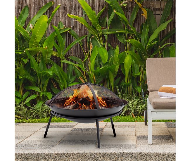 Brasero Exterior Metal Outsunny, hogar - climatización Negro