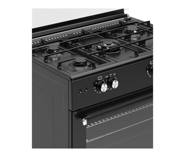 ALPHA Cocina de Gas VULCANO ELITE-90 Negro Mate. Encendido Automático, Wok, Ventilador y Temporizador. Negro