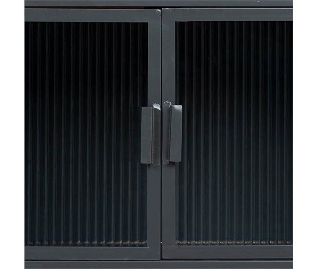 Aparador de vidrio, metal y madera 2 puertas Negro