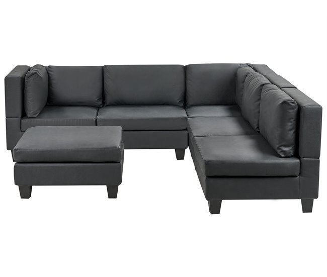 Beliani Sofá esquinero con reposapiés Piel sintética UNSTAD Negro