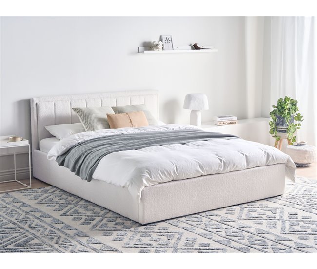 Beliani Cama con almacenaje Bouclé MONTLAUR 169x216 Blanco