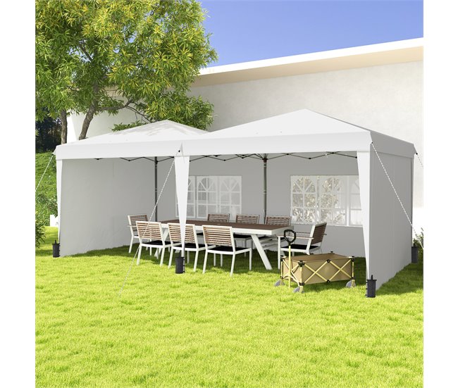 Carpa Plegable Acero, Tela Oxford Outsunny Blanco
