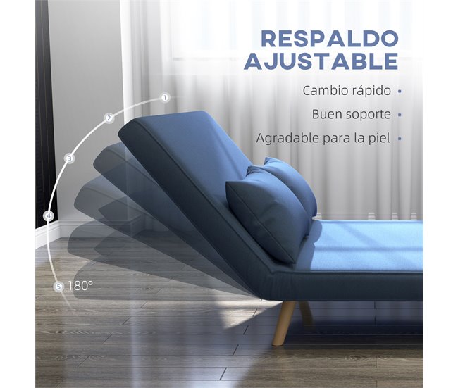 Sofá Cama Doble Lino Sintético, Espuma HOMCOM Azul