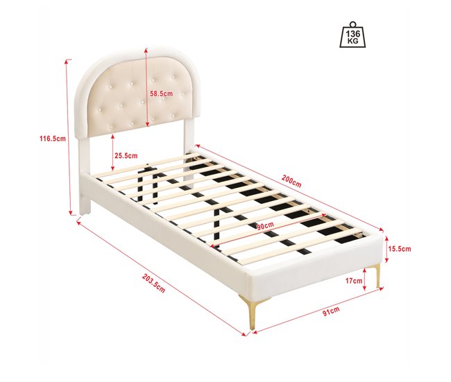 Marco de la cama 200x90 Beige