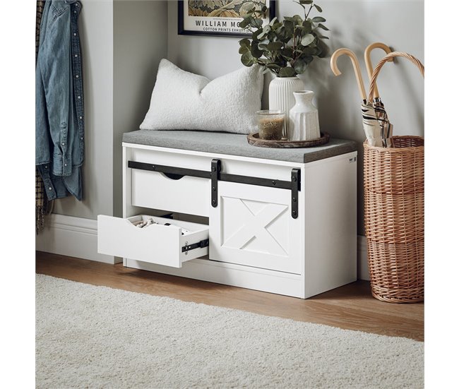 Banco Zapatero con Puerta Corrediza de Granero FSR153-W SoBuy Blanco