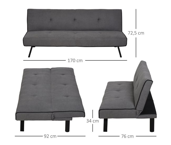 Sofá Cama esponja, eucalipto, MDF de grado E1 HOMCOM Gris