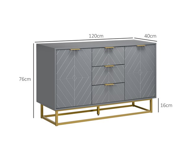 Aparador de Salón MDF, Metal HOMCOM, hogar - muebles de comedor Gris