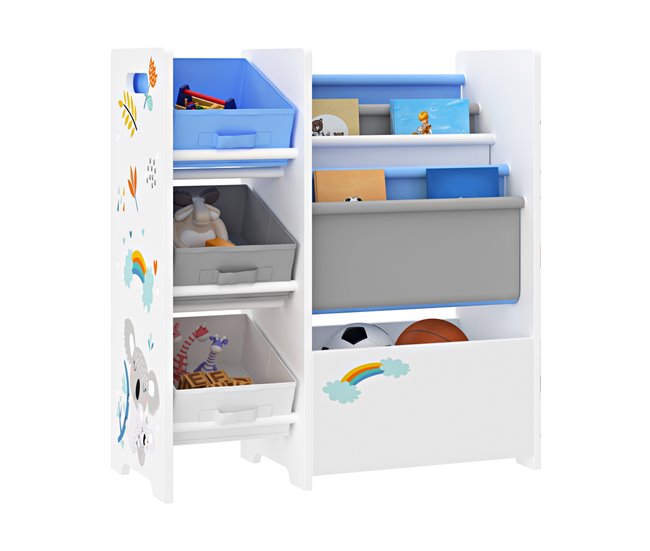 Estantería para niños Vimianzo motivo aglomerado/tela 65 Blanco/ Azul
