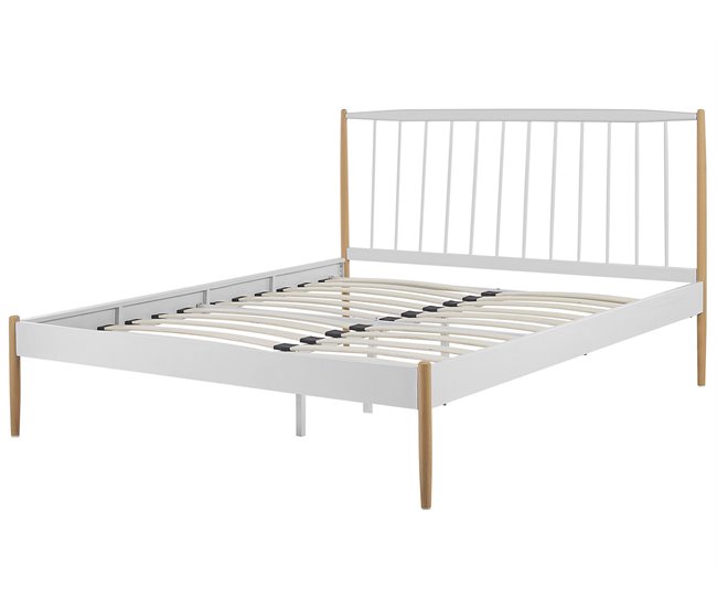 Beliani Cama con somier Metal MAURS 147x209 Blanco