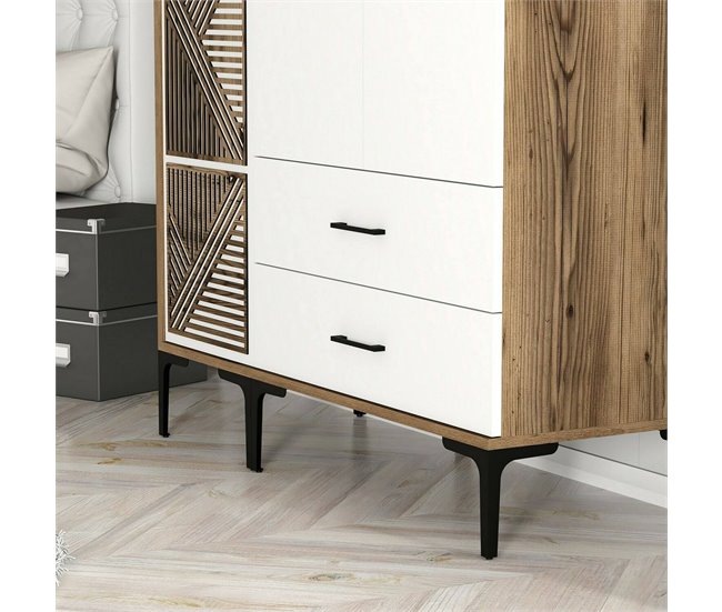 Armário de 3 portas com efeito madeira 120 Blanco/ Madera