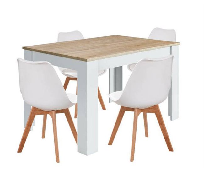Pack Mesa Fija de Comedor o Cocina + 4 Sillas Nordic 138x80 Blanco/ Negro