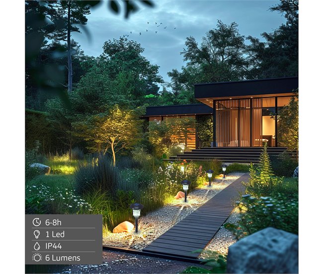 Aktive Set de 2 balizas solares LED 6 lúmenes con estaca Negro