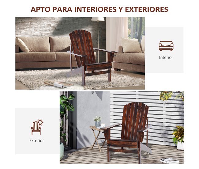 Adirondack Silla para Jardín Madera de Abeto Outsunny Marron