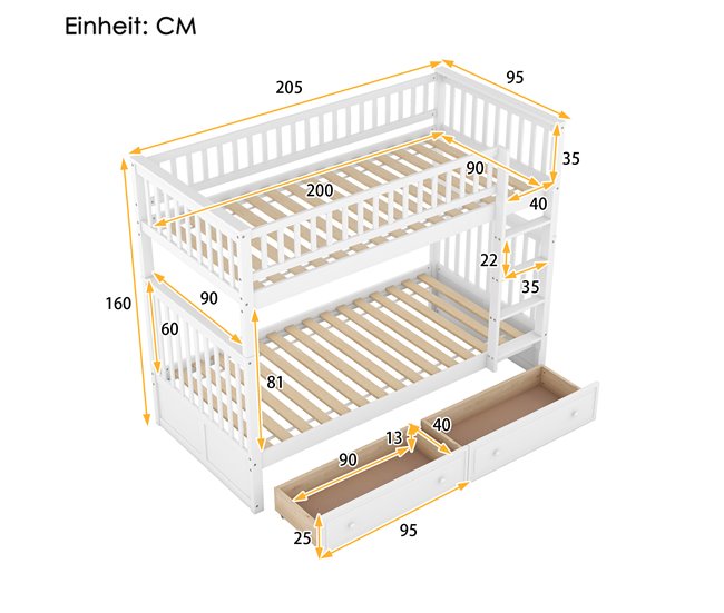 Camas literas 205x95 Blanco