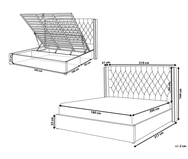 Beliani Cama con almacenaje Terciopelo LUBBON 210x217 Gris