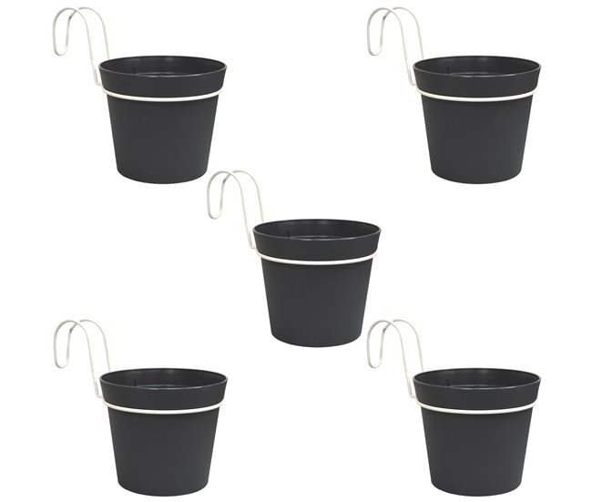 5 Macetas cilíndricas Ø 12 cm con ganchos Antracita