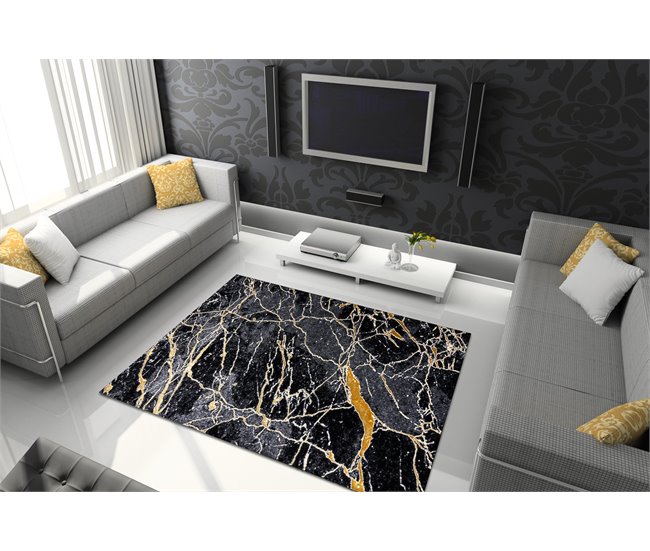 Alfombra GLOSS moderno 529A 82 Mármol Roca elegante glamour 200x290 Negro