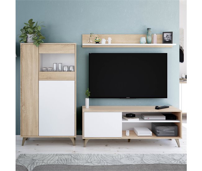Vitrina 3 Puertas Kiko Color Roble/Blanco Roble