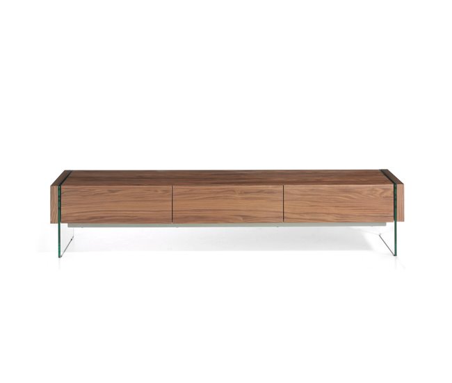 Mueble TV nogal y cristal templado Transparente