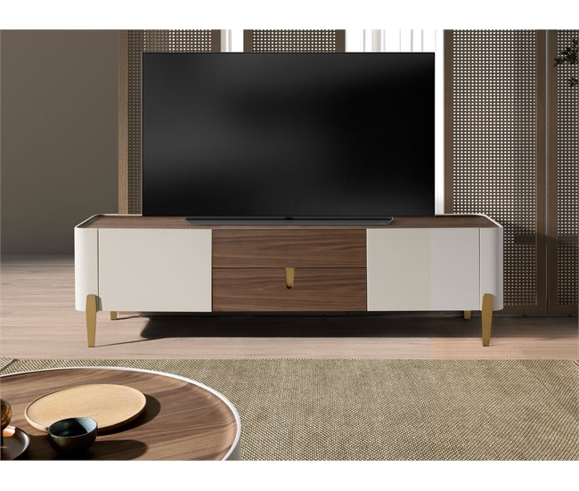 ANGEL CERDA Mueble TV, acero pulido Nogal