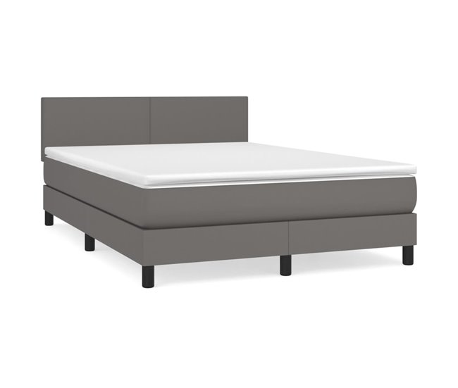 Conforama Cama box spring con colchón cuero sintético gris 140x190 cm Diseño plano