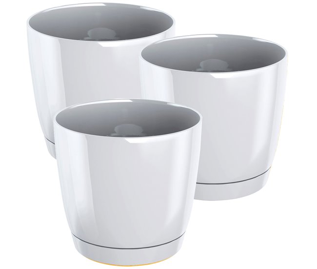 3x Maceta redonda de plastico Coubi Round P Blanco