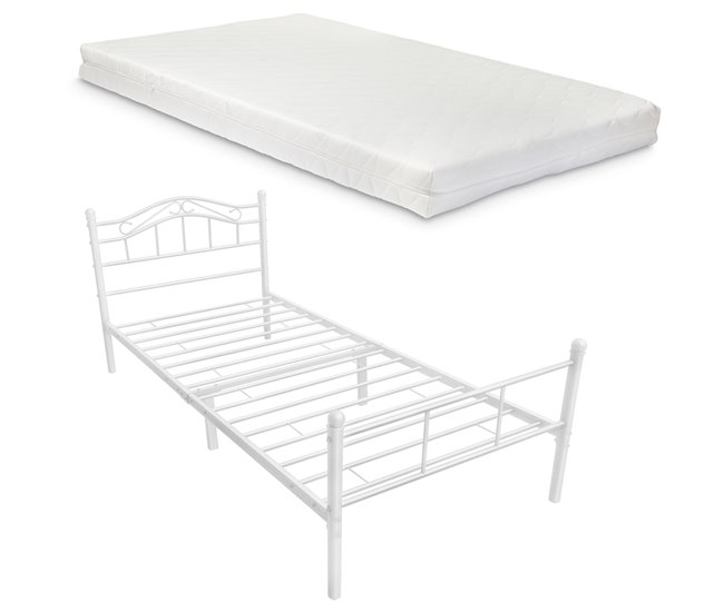 Cama individual (Florenz)  con cabecero curvado, colchón y somier 126x208 Blanco