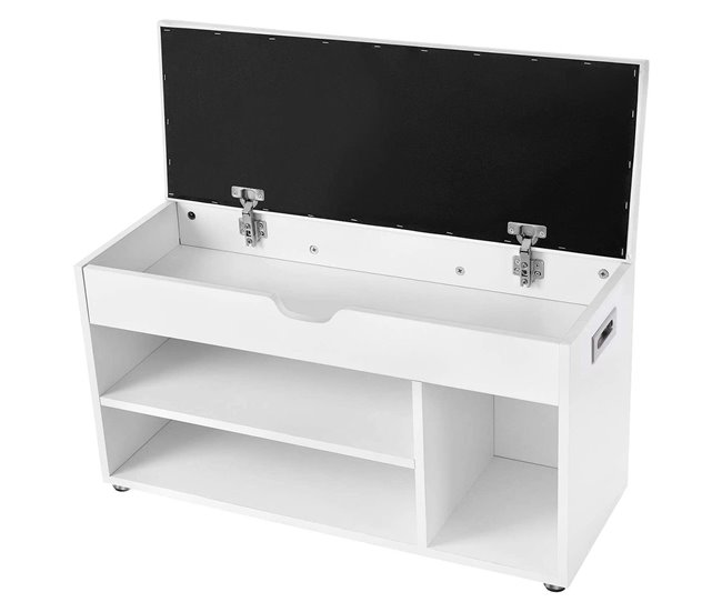 Banco de zapatos con 3 compartimentos y 1 espacio de almacenamiento con asiento cómodo - H44 cm Blanco
