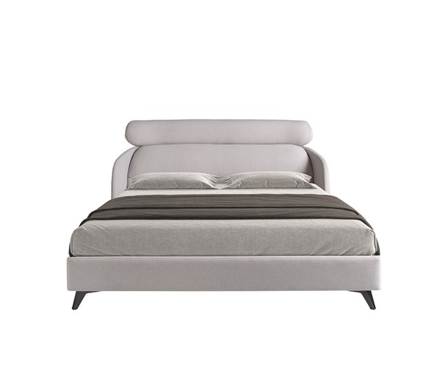 Cama matrimonio tapizada en tela Gris Claro