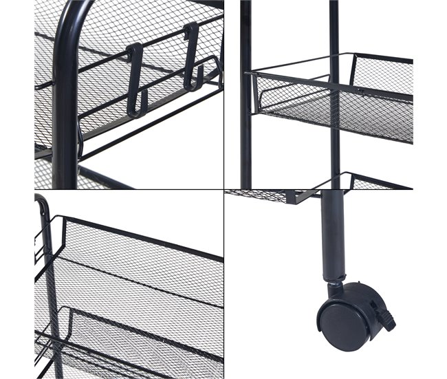 [en.casa] Carrito de cocina Tromsø con 4 cestas acero Negro