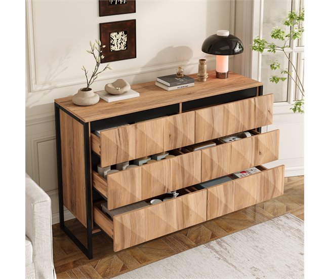 Cómoda doble con 6 cajónes Natural