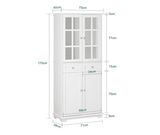 Aparador Alto con 4 Puertas 2 Cajones FSB76-W SoBuy Blanco
