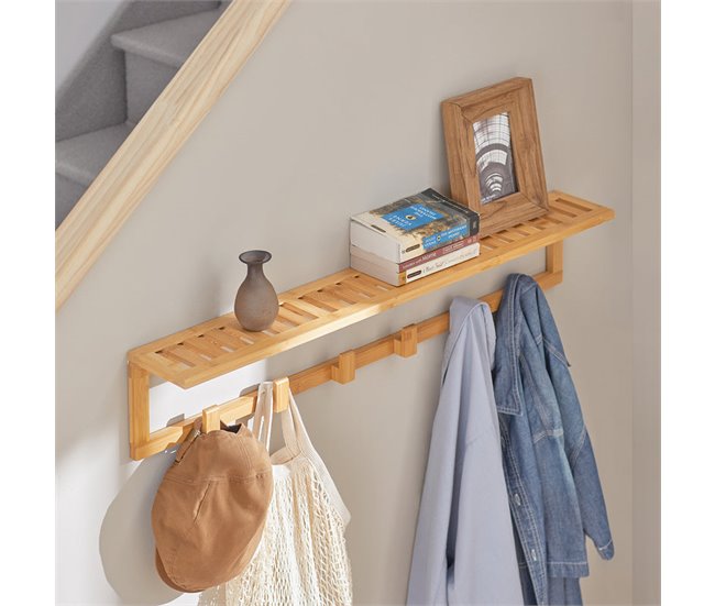 Perchero de Pared con Ganchos bambú FHK06-N SoBuy Madera