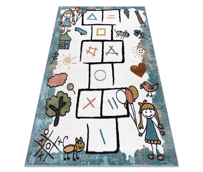 Alfombra FUN Hop para niños rayuela animales 120x170 Azul